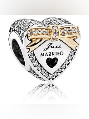 PANDORA Just Married Wedding Heart Charm Authentic Silver 14K Gold CZ Bow Bride